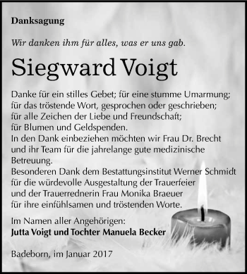 Traueranzeige von Siegward Voigt von Super Sonntag Quedlinburg