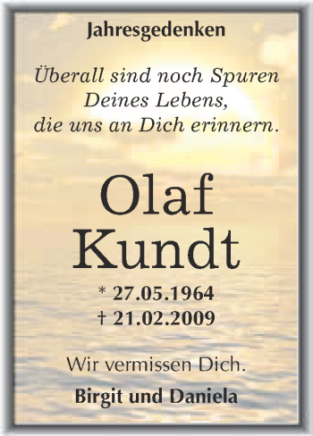 Traueranzeige von Olaf Kundt von Super Sonntag Halle