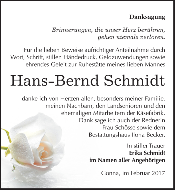 Traueranzeige von Hans-Bernd Schmidt von Mitteldeutsche Zeitung Sangerhausen