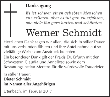 Traueranzeige von Werner Schmidt von WVG - Wochenspiegel NMB / WSF / ZTZ