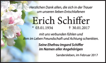 Traueranzeige von Erich Schiffer von Mitteldeutsche Zeitung Mansfelder Land