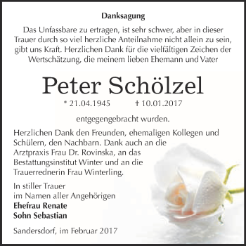 Traueranzeige von Peter Schölzel von WVG - Wochenspiegel Bitterfeld