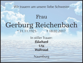 Traueranzeige von Gerburg Reichenbach von Mitteldeutsche Zeitung Naumburg/Nebra