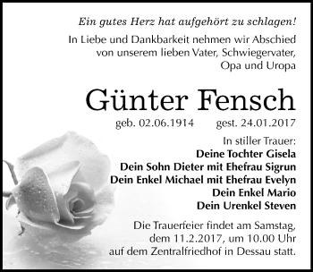 Traueranzeige von Günter Fensch von Mitteldeutsche Zeitung Bitterfeld