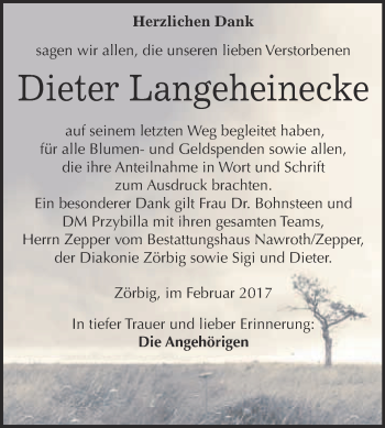 Traueranzeige von Dieter Langeheinecke von WVG - Wochenspiegel Bitterfeld