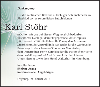 Traueranzeige von Karl Stöhr von Mitteldeutsche Zeitung Naumburg/Nebra