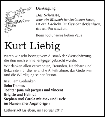 Traueranzeige von Kurt Liebig von Super Sonntag SGH Mansf. Land
