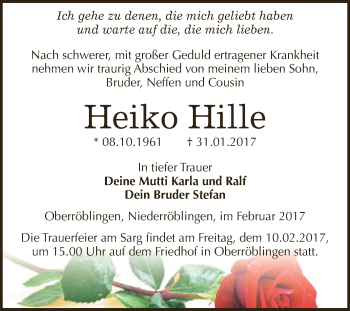 Traueranzeige von Heiko Hille von Super Sonntag SGH Mansf. Land