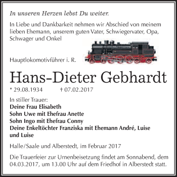 Traueranzeige von Hans-Dieter Gebhardt von Super Sonntag Halle