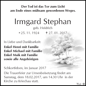 Traueranzeige von Irmgard Stephan von WVG - Wochenspiegel NMB / WSF / ZTZ