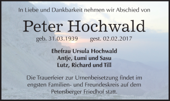 Traueranzeige von Peter Hochwald von Mitteldeutsche Zeitung Halle/Saalkreis