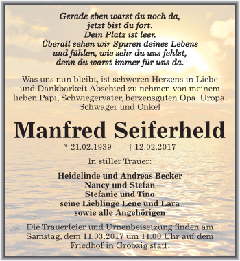 Traueranzeige von Manfred Seiferheld von Mitteldeutsche Zeitung Köthen