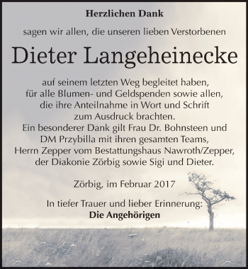 Traueranzeige von Dieter Langeheinecke von Mitteldeutsche Zeitung Bitterfeld