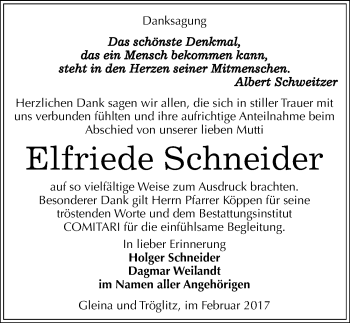 Traueranzeige von Elfriede Schneider von Mitteldeutsche Zeitung Zeitz