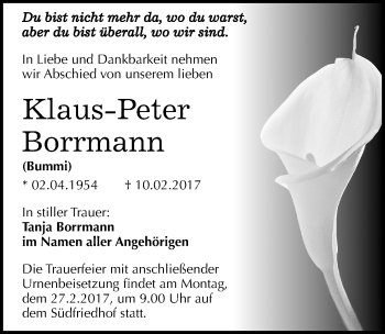 Traueranzeige von Klaus-Peter Borrmann von Mitteldeutsche Zeitung Halle/Saalkreis