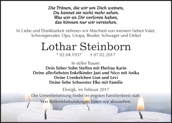 Traueranzeige von Lothar Steinborn von Mitteldeutsche Zeitung Köthen