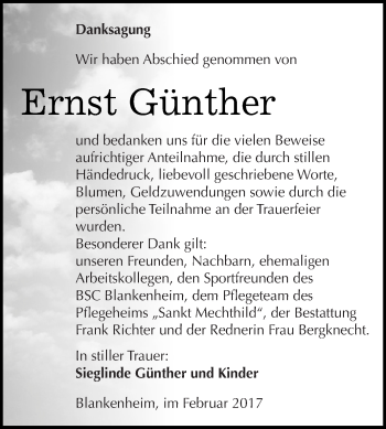 Traueranzeige von Ernst Günther von Super Sonntag SGH Mansf. Land