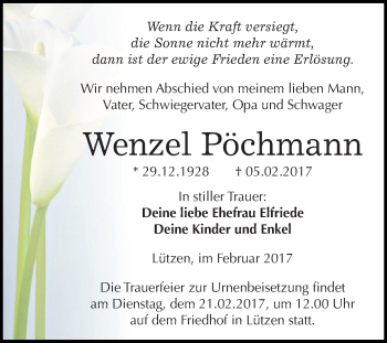 Traueranzeige von Wenzel Pöchmann von WVG - Wochenspiegel NMB / WSF / ZTZ