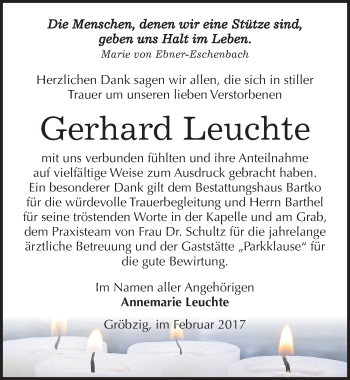 Traueranzeige von Gerhard Leuchte von Mitteldeutsche Zeitung Köthen