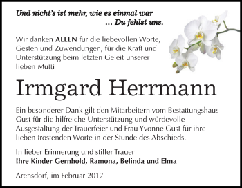 Traueranzeige von Irmgard Herrmann von WVG - Wochenspiegel Dessau / Köthen