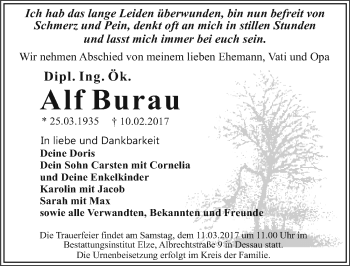 Traueranzeige von Alf Burau von Mitteldeutsche Zeitung Dessau-Roßlau