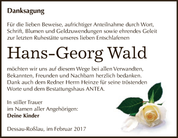 Traueranzeige von Hans-Georg Wald von WVG - Wochenspiegel Dessau / Köthen