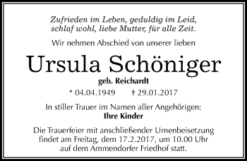 Traueranzeige von Ursula Schöniger von Mitteldeutsche Zeitung Halle/Saalkreis