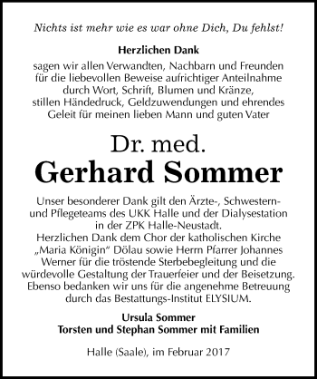 Traueranzeige von Gerhard Sommer von Mitteldeutsche Zeitung Halle/Saalkreis