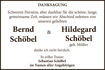 Traueranzeige von Hildegard Schöbel von WVG - Wochenspiegel NMB / WSF / ZTZ