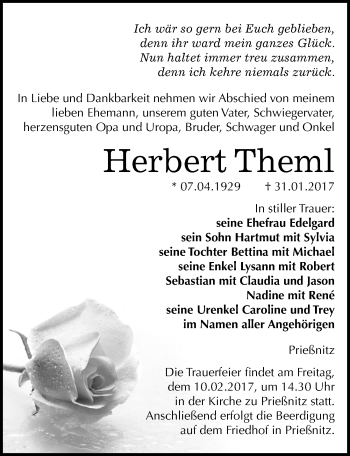 Traueranzeige von Herbert Theml von Mitteldeutsche Zeitung Naumburg/Nebra