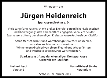 Traueranzeige von Jürgen Heidenreich von Super Sonntag SGH Mansf. Land
