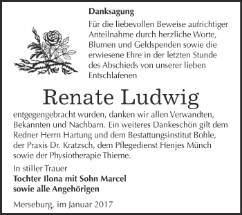 Traueranzeige von Renate Ludwig von Super Sonntag Halle