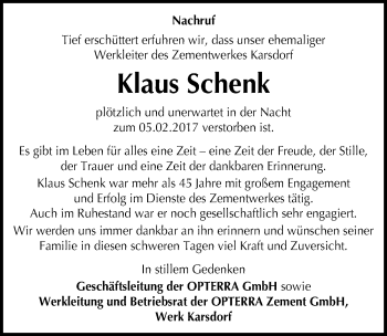 Traueranzeige von Klaus Schenk von Mitteldeutsche Zeitung Naumburg/Nebra