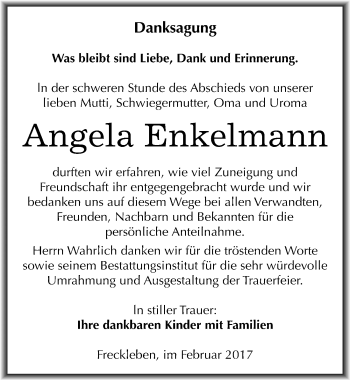 Traueranzeige von Angela Enkelmann von Mitteldeutsche Zeitung Aschersleben