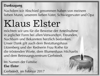 Traueranzeige von Klaus Elster von Mitteldeutsche Zeitung Mansfelder Land