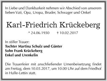 Traueranzeige von Karl-Friedrich Krückeberg von Mitteldeutsche Zeitung Halle/Saalkreis