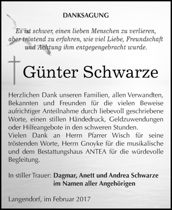 Traueranzeige von Günter Schwarze von WVG - Wochenspiegel NMB / WSF / ZTZ