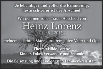 Traueranzeige von Heinz Lorenz von WVG - Wochenspiegel NMB / WSF / ZTZ