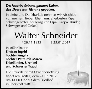 Traueranzeige von Walter Schneider von Mitteldeutsche Zeitung Bernburg