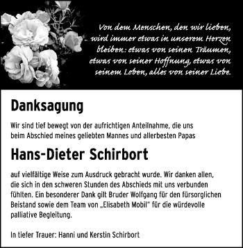 Traueranzeige von Hans-Dieter Schirbort von Mitteldeutsche Zeitung Halle/Saalkreis