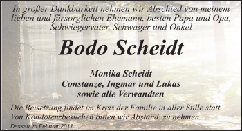 Traueranzeige von Bodo Scheidt von Mitteldeutsche Zeitung Dessau-Roßlau