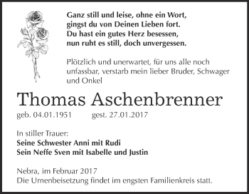 Traueranzeige von Thomas Aschenbrenner von WVG - Wochenspiegel NMB / WSF / ZTZ