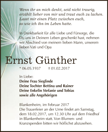 Traueranzeige von Ernst Günther von Super Sonntag SGH Mansf. Land