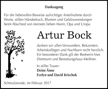 Traueranzeige von Artur Bock von Super Sonntag SGH Mansf. Land