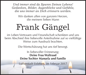 Traueranzeige von Frank Gängel von Mitteldeutsche Zeitung Mansfelder Land