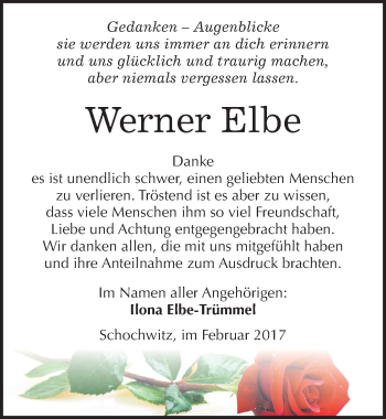 Traueranzeige von Werner Elbe von Mitteldeutsche Zeitung Bitterfeld