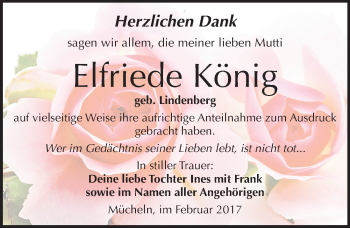 Traueranzeige von Elfriede König von Mitteldeutsche Zeitung Merseburg/Querfurt