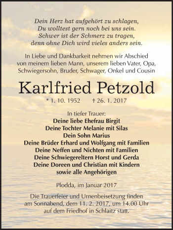 Traueranzeige von Karlfried Petzold von WVG - Wochenspiegel Halle