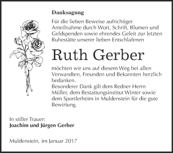 Traueranzeige von Ruth Gerber von WVG - Wochenspiegel Bitterfeld