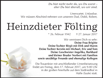 Traueranzeige von Heinzdieter Fölting von Mitteldeutsche Zeitung Halle/Saalkreis